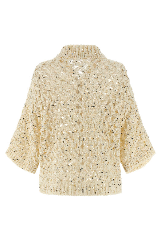 Sequin mesh cardigan Beige