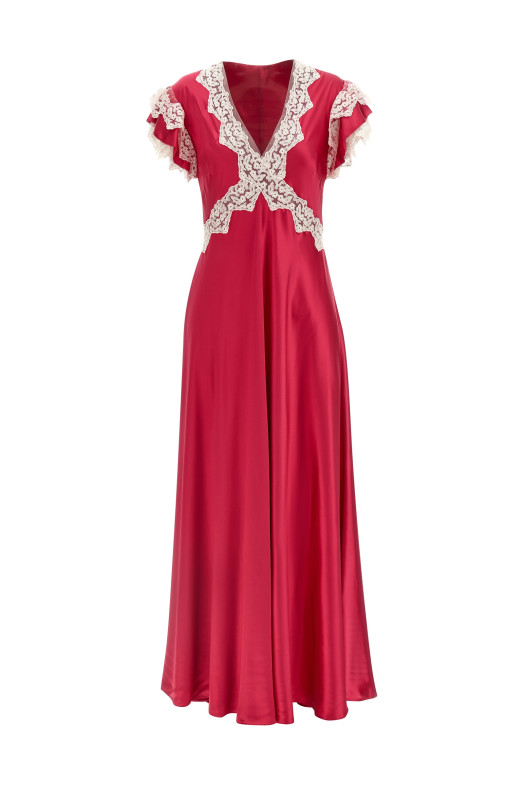 Satin and lace dress Fuchsia