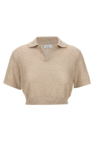 Sequin polo shirt Beige