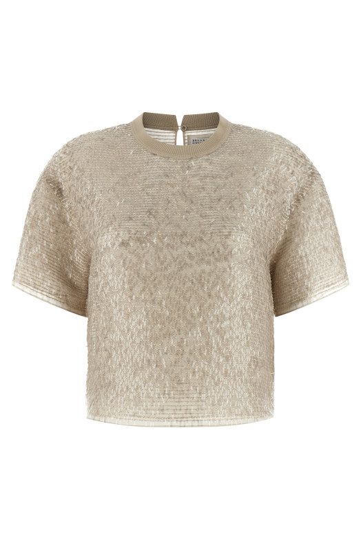 'Dazzling Cascade Embroidery' T-shirt Beige