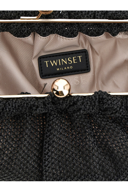 Braided raffia clutch Black