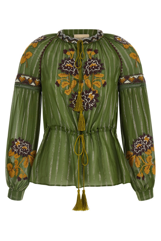 Valentino Garavani embroidered lurex silk shirt  Green