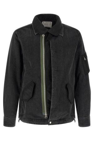 Nylon insert denim jacket Black