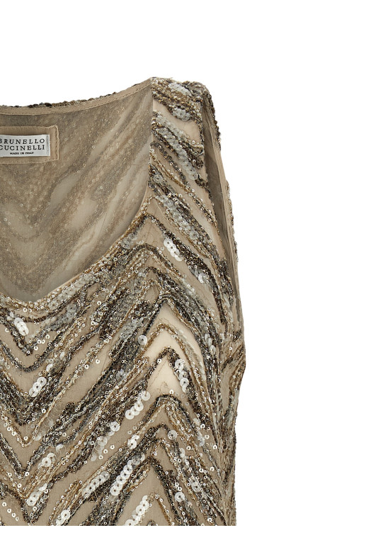 'Dazzling Chevron Embroidery' top Beige