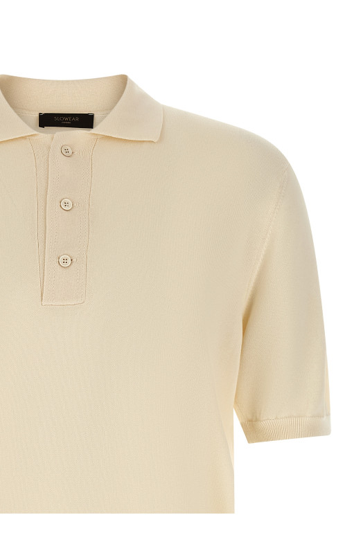 Cotton knit polo shirt Beige