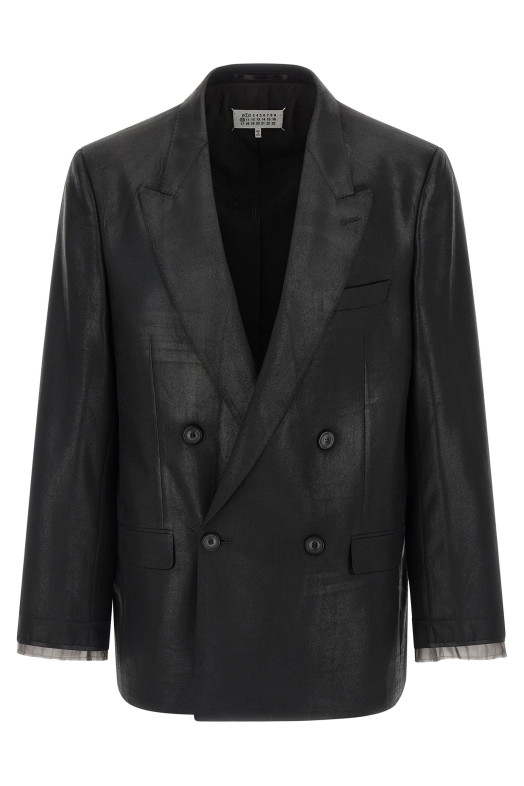 Foiled wool blazer Black