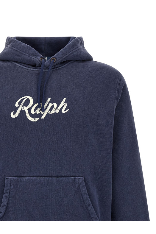 Vintage print hoodie Blue