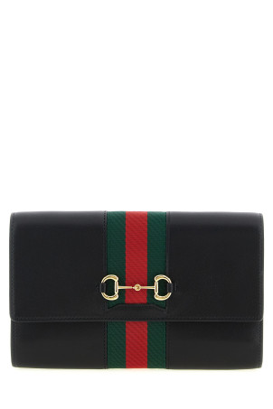 'Gucci Horsebit Web' wallet on chain Black