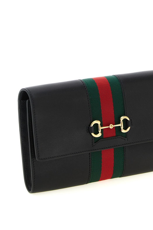'Gucci Horsebit Web' wallet on chain Black