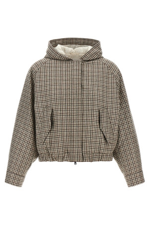 'Shiny Zipper Pull' check jacket Beige