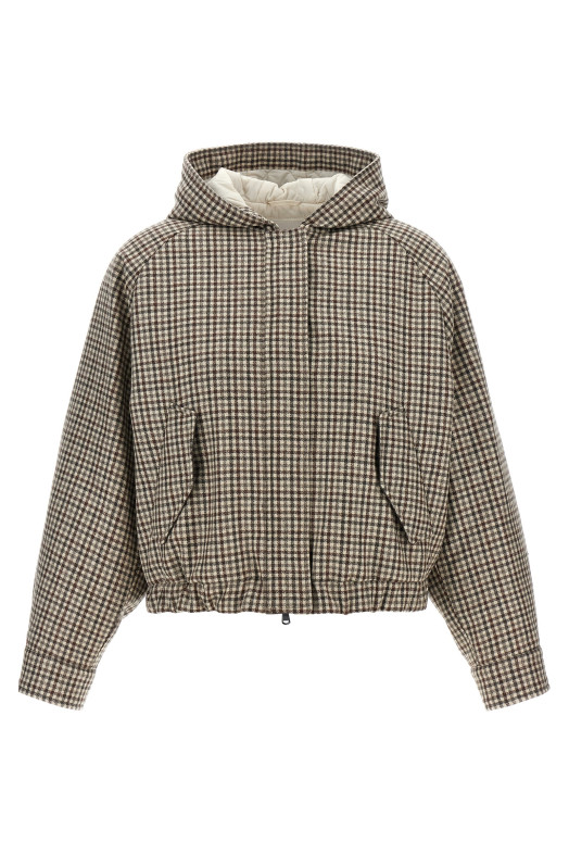 'Shiny Zipper Pull' check jacket Beige