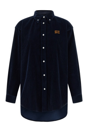 Velvet and leather shirt Blue