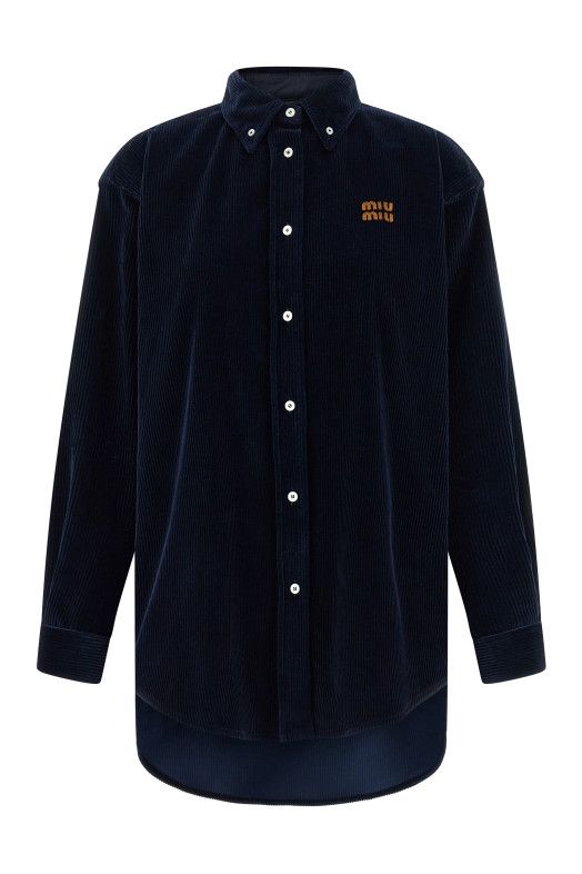 Velvet and leather shirt Blue