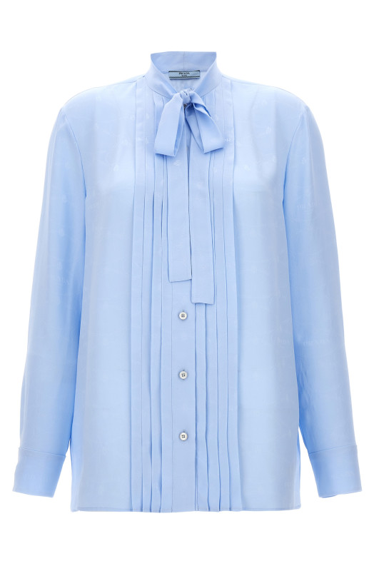 Футболка з логотипом, світло-блакитна PRADA (P466G13BDF0076) Футболка з логотипом, світло-блакитна PRADA (P466G13BDF0076)