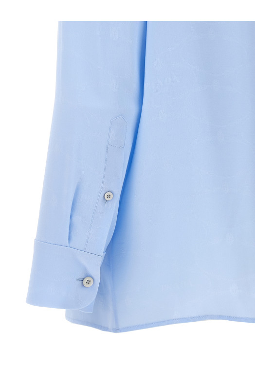 Футболка з логотипом, світло-блакитна PRADA (P466G13BDF0076) Футболка з логотипом, світло-блакитна PRADA (P466G13BDF0076)