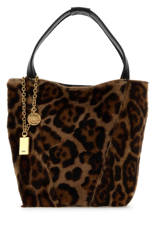 Printed calf hair small Spin shopping bag Gray CHLOE (CHC25WS812Q20)