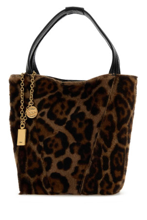 Printed calf hair small Spin shopping bag Gray CHLOE (CHC25WS812Q20)