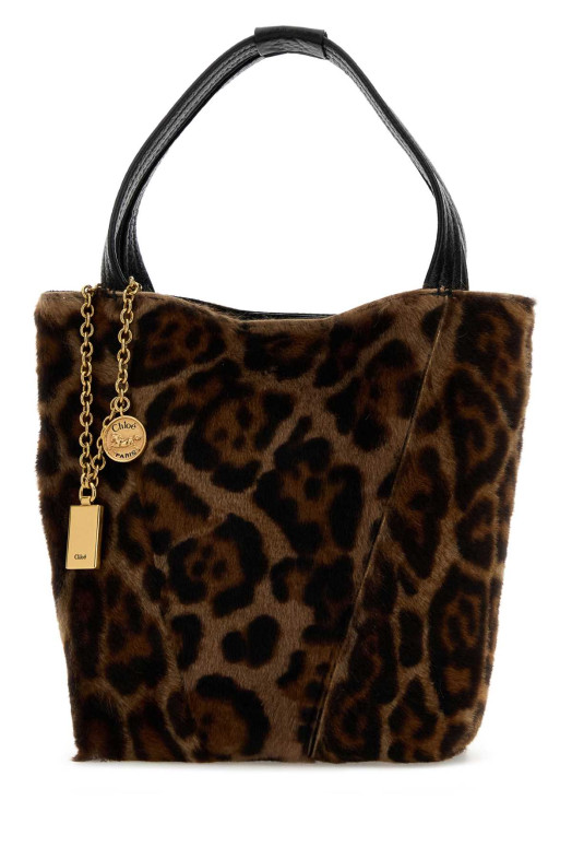 Printed calf hair small Spin shopping bag Gray CHLOE (CHC25WS812Q20)