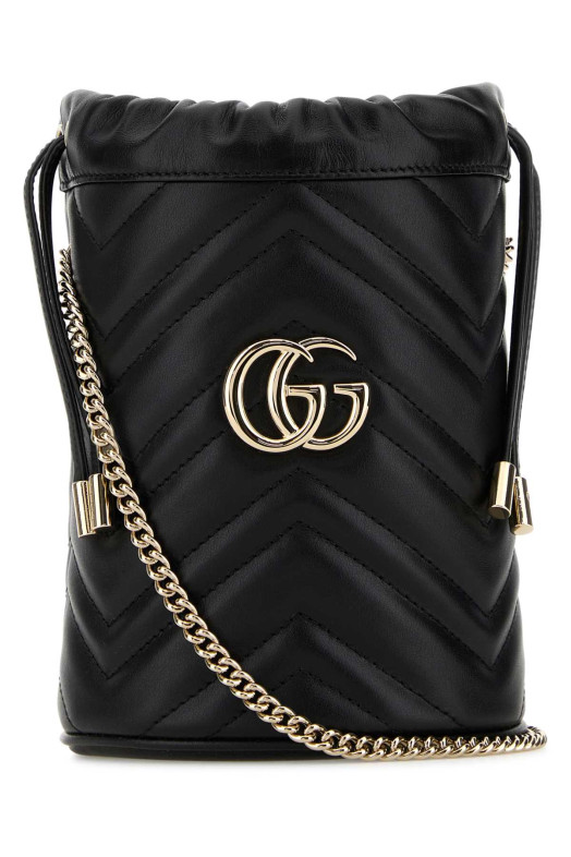Black leather small GG Marmont bucket bag Black GUCCI (575163AAET8)