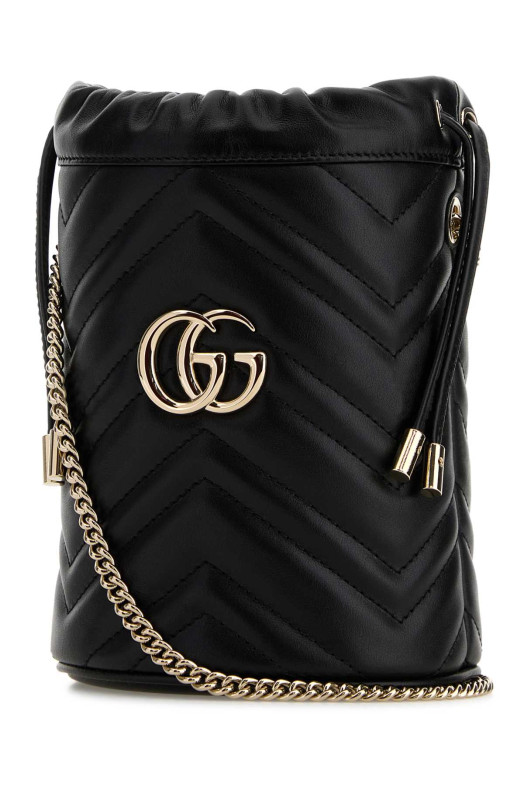 Black leather small GG Marmont bucket bag Black GUCCI (575163AAET8)