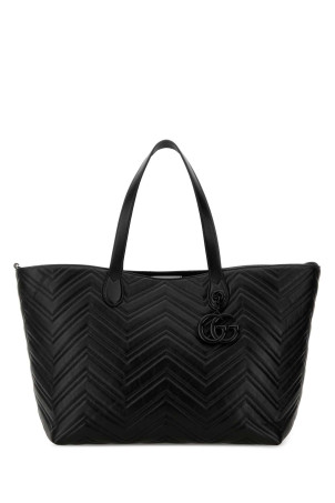Black leather large GG Marmont shopping bag Black GUCCI (855392AAFS1)