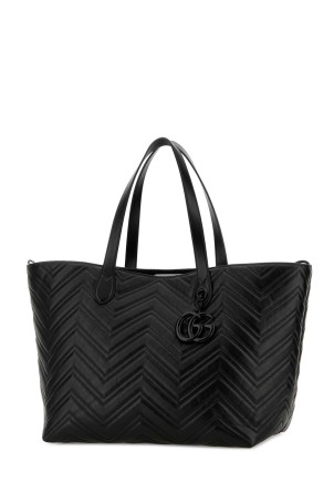Black leather large GG Marmont shopping bag Black GUCCI (855392AAFS1)