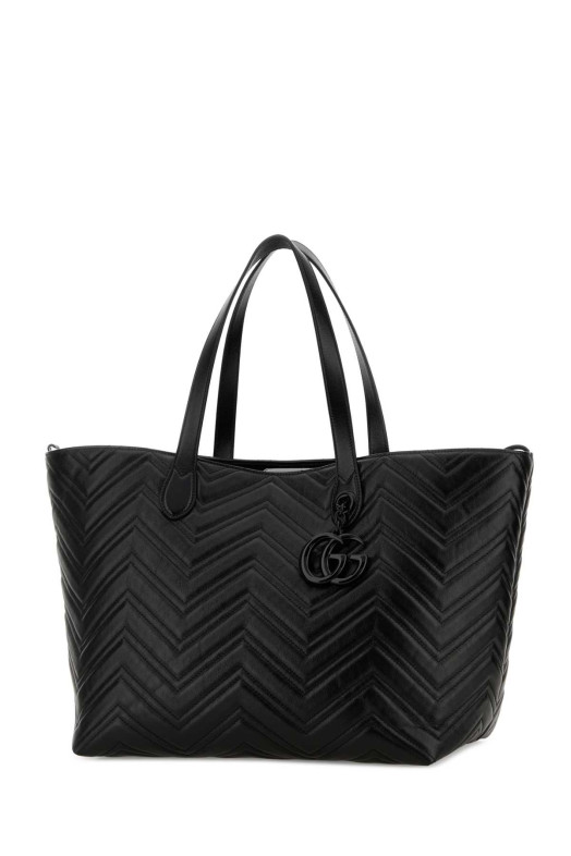 Black leather large GG Marmont shopping bag Black GUCCI (855392AAFS1)