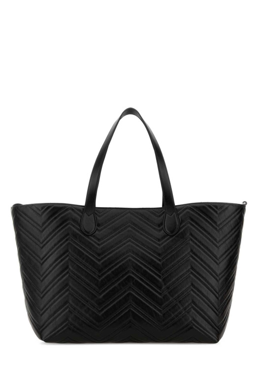 Black leather large GG Marmont shopping bag Black GUCCI (855392AAFS1)