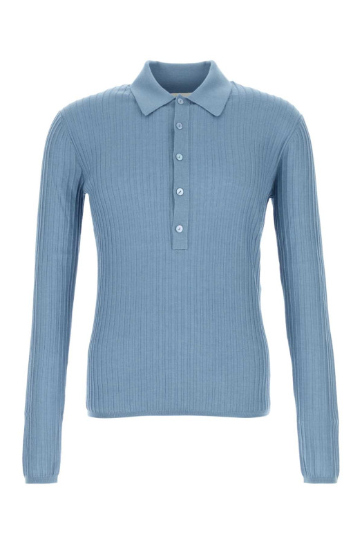 Light blue wool blend polo shirt SAINT LAURENT (855544Y77HM)