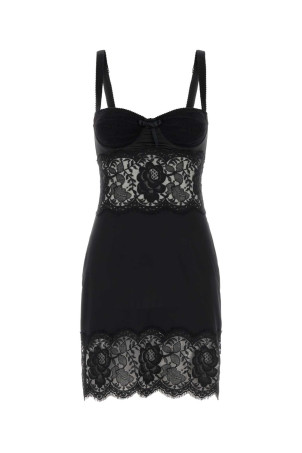 Black satin and lace dress Black DOLCE & GABBANA (F60A4TFUABF)
