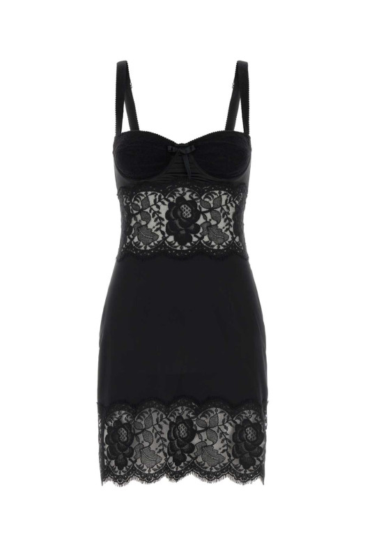 Black satin and lace dress Black DOLCE & GABBANA (F60A4TFUABF)