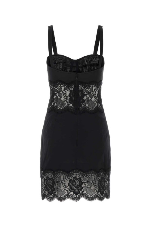 Black satin and lace dress Black DOLCE & GABBANA (F60A4TFUABF)