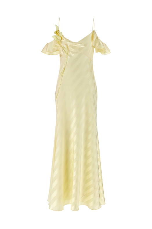 'Satin Striped' long dress Yellow