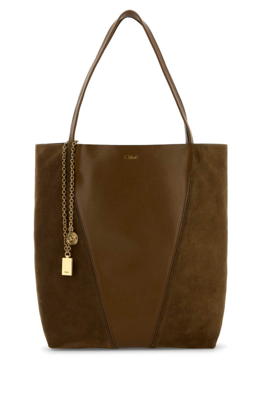 Brown leather and suede ChloÃ¨ Spin shopping bag CHLOE (CH25WS811Q76)