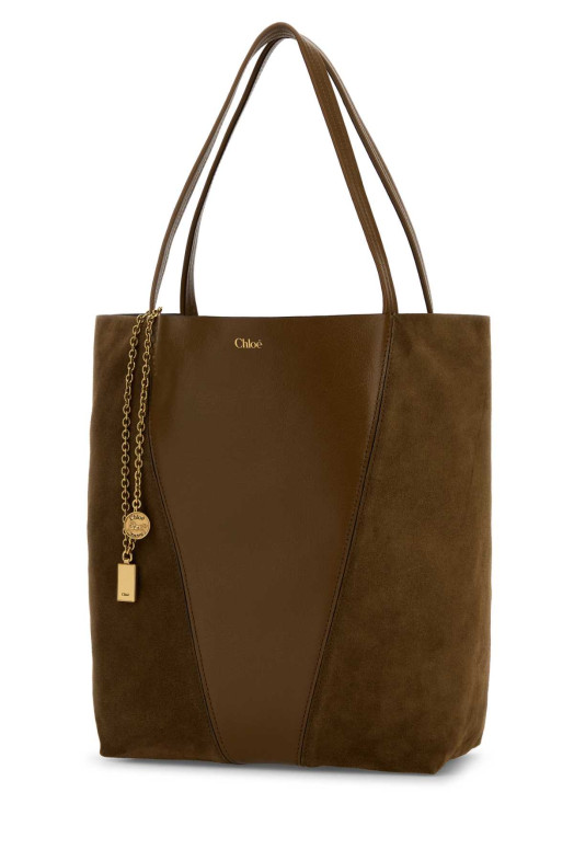 Brown leather and suede ChloÃ¨ Spin shopping bag CHLOE (CH25WS811Q76)