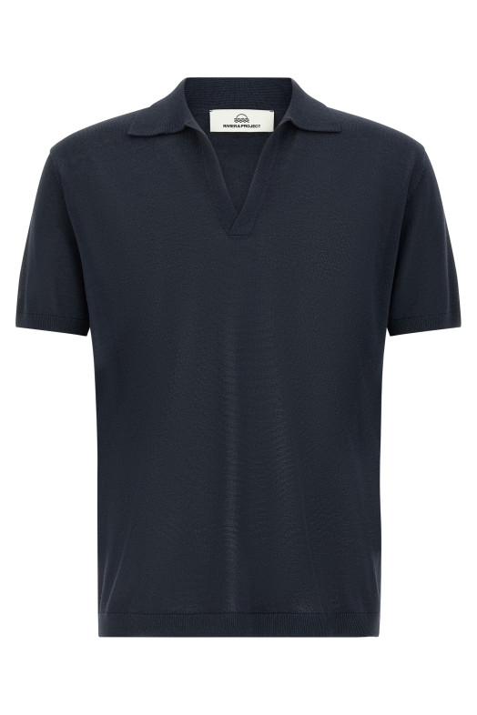 Open collar polo shirt Blue