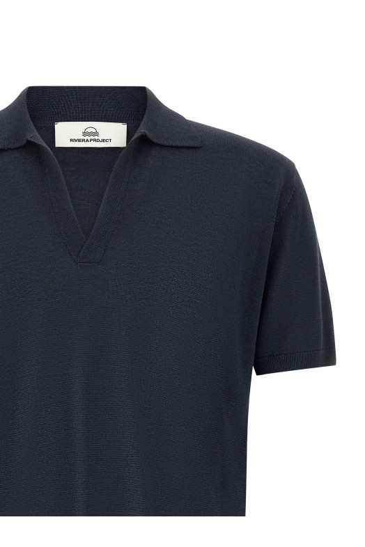 Open collar polo shirt Blue