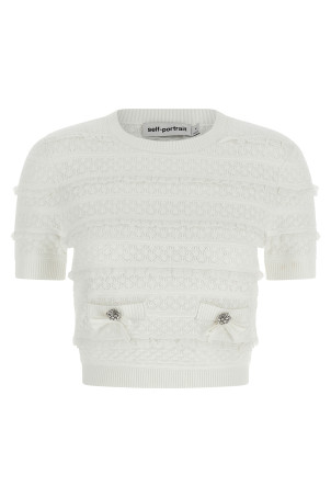 'Pointelle knit' top White