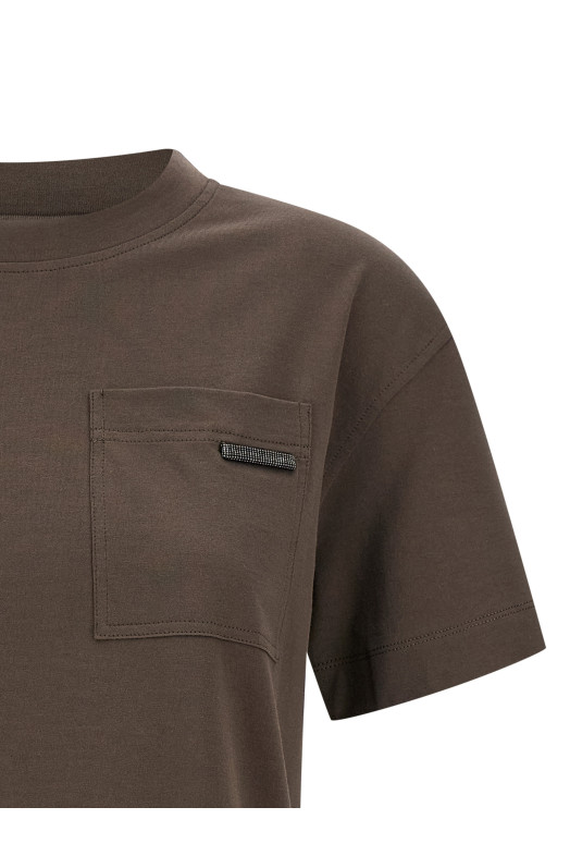 'Shiny Tab' T-shirt Brown