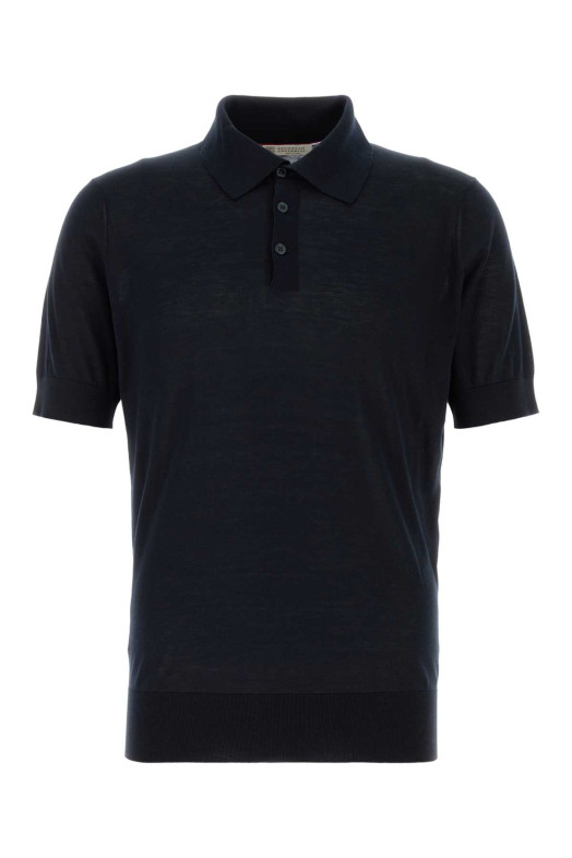Midnight blue silk blend polo shir BRUNELLO CUCINELLI (MNB805405)