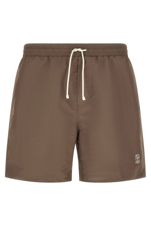 Logo embroidery swimsuit Brown