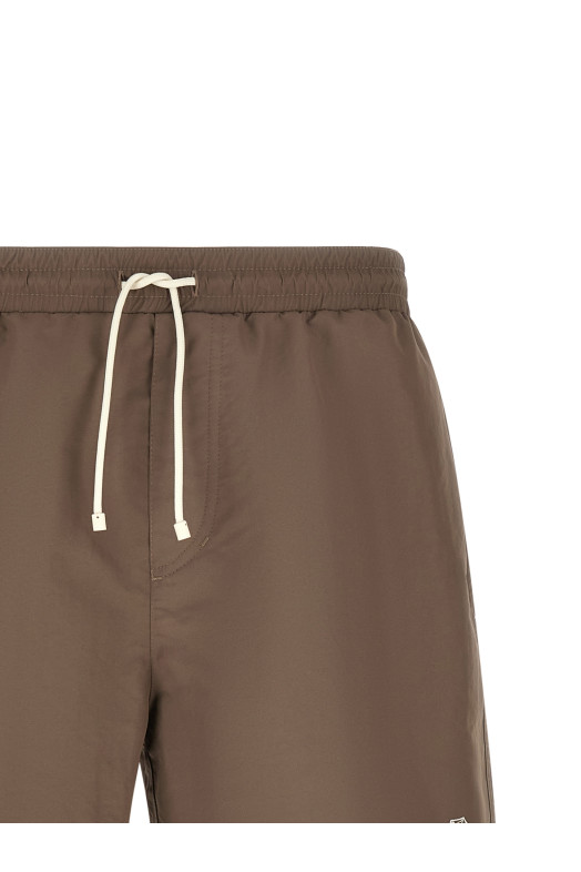 Logo embroidery swimsuit Brown