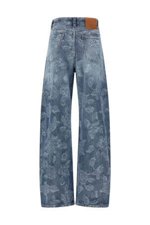 Jacquard flower jeans Blue