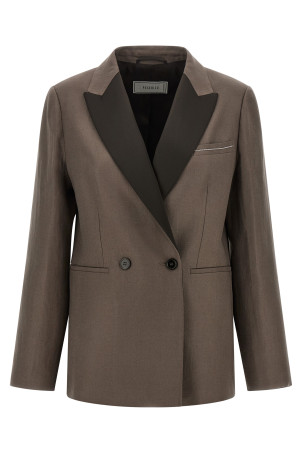 Satin linen blazer Brown