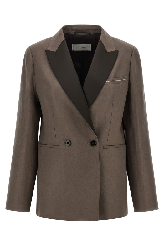 Satin linen blazer Brown