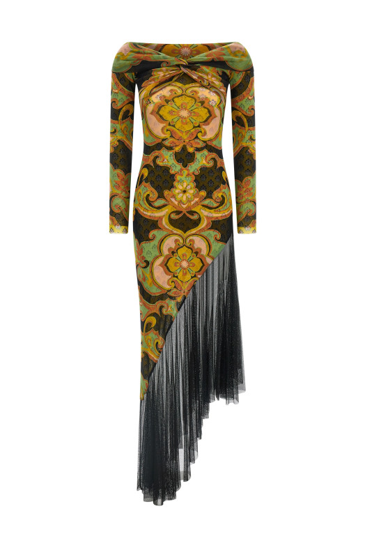 Asymmetric double layer dress Multicolor