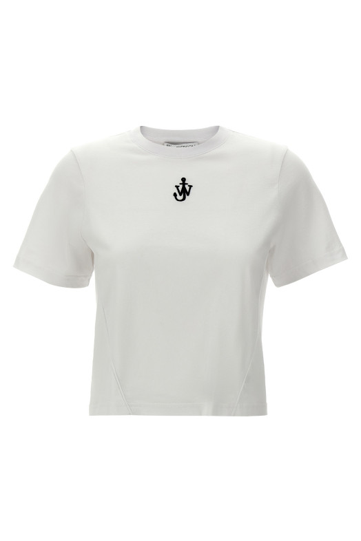 'Anchor embroidery pannelled cropped' T-shirt  White
