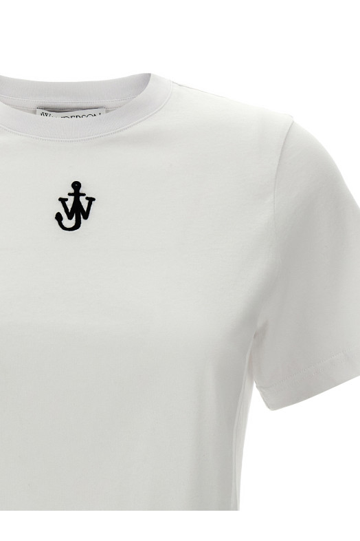 'Anchor embroidery pannelled cropped' T-shirt  White