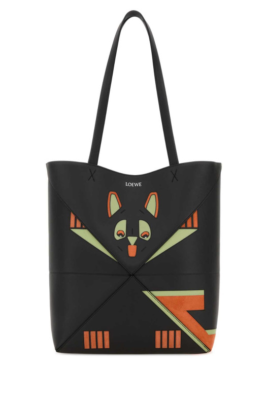 Charcoal leather medium Puzzle Fold shopping bag LOEWE (A779G50X90)