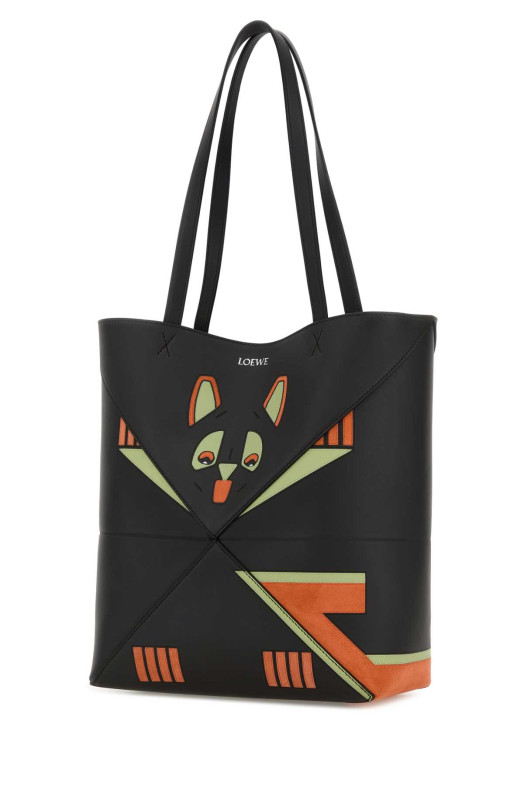 Charcoal leather medium Puzzle Fold shopping bag LOEWE (A779G50X90)